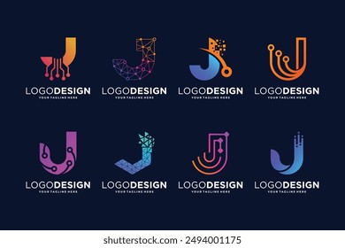 Letter J tech logo design. Digital, connection, and science logo concept