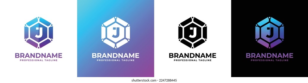 Letter J Technology Hexagon Logo, suitable for any business with J initial.