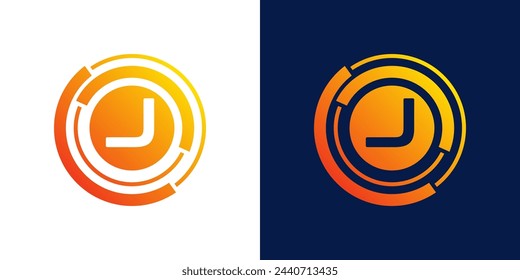 letter J technology logo, Abstract technology Circle Icon , logo design Media, data, digital connection vector Template