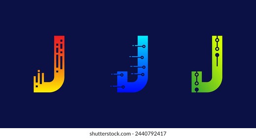 diseño de logotipo de la tecnología J de la letra para el negocio, digital, tecnología, medios, datos
