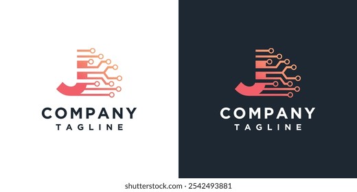 letra J Plantilla de diseño de logotipo de tecnología.	
