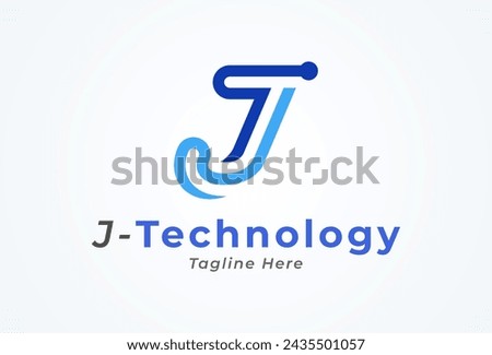 Letter J Technology Logo. letter J with tech style logo design inspiration. Flat Vector Logo Design. vector illustration