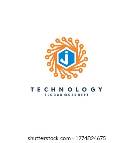 Letter J technology logo template vector illustration