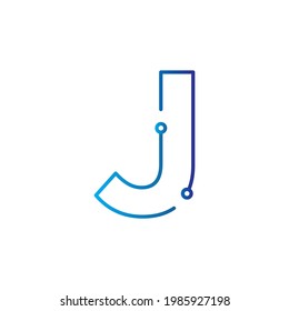 Letter J Technology Outline Style logo or symbol template design