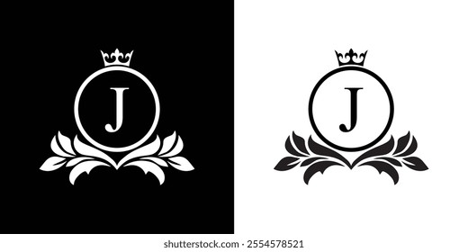 letter J template logo Luxury letter with crown. Monogram alphabet . Beautiful royal initials letter.	