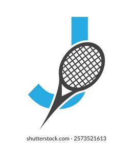 Letter J Tennis Logo. Paddle Symbol Vector Template