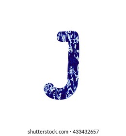 Letter J with  texture.   Alphabet letter in blue colour. Vector illustration with isolated  letter J. Letter J.