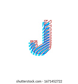 letter J of textured curved lines with patterned appearance