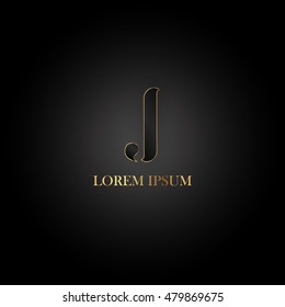 Letter J that can be used as initial logo, black colored with gold border, isolated in dark background