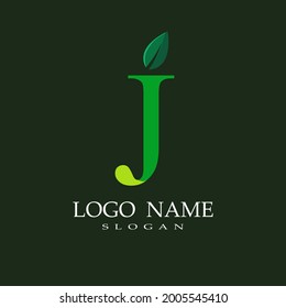 
letter J theme logo with a combination of leaves, nature theme, green