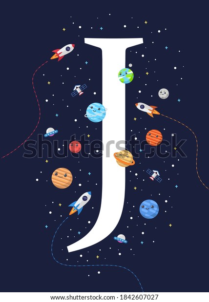 Letter J Theme Outer Space Children Stock Vector Royalty Free