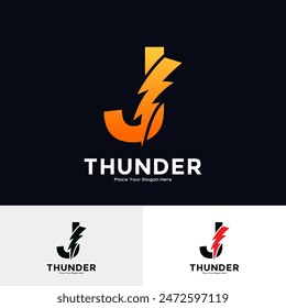 Letter J Thunder Logo vector design. Suitable for business, initial Lightning Bolt, corporate, technology, and poster illustration symbol