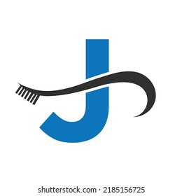 Letter J With Tooth Brush Logo Design Concept For Teeth Care Dental Logo Template