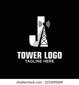 Inspiración de la plantilla de diseño del logotipo de la torre de la carta J, Ilustración vectorial.