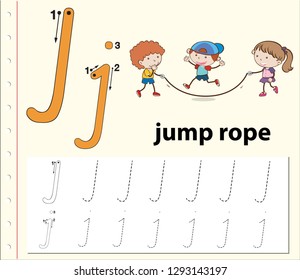 Letter J tracing alphabet worksheets illustration