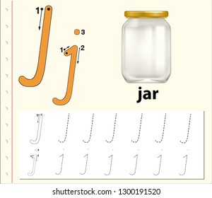Letter J tracing alphabet worksheets illustration