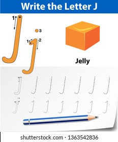 Letter J tracing alphabet worksheets illustration