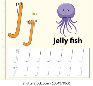 Letter J tracing alphabet worksheets illustration