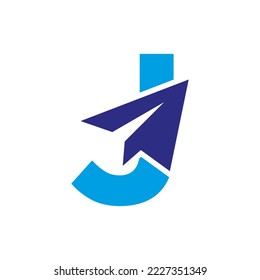 Letter J Travel Logo Concept With Paper Plane Icon Vector Template