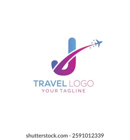 Letter J Travel Logo Design with plane. Icon of J for travel agency logo design.