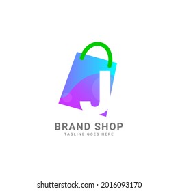 letter J trendy shopping bag vector logo design element