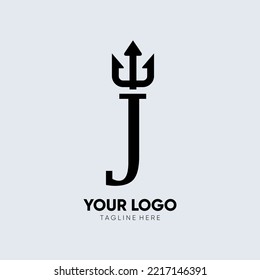 Letter J Trident Logo Design Icon Vector Emblem Graphic Illustration