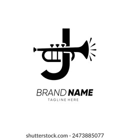 Letter J Trompete oder Sexophone Logo Design Vektorgrafik Symbol Grafik Emblem Symbol Illustration