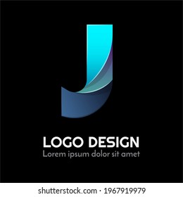 letter J typography with 3d style and blue color