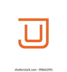letter J and U monogram square shape logo orange