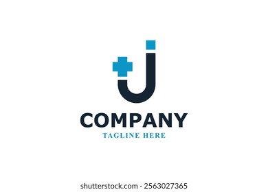 letter j u plus smile and medical logo