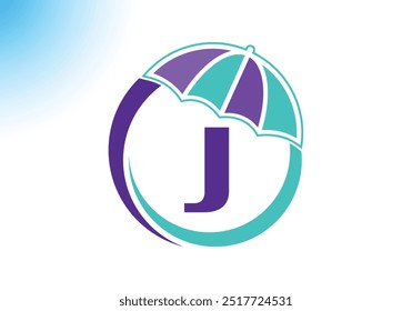 Letter J Umbrella Logo Design Vector Template.