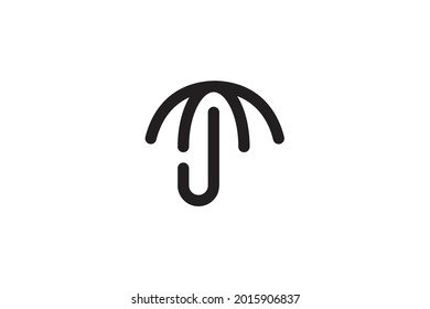 letter j umbrella unique logo design, line style vector graphic