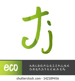Letter J, Uppercase And Lowercase Variants. Green leaf textured alphabet, vector.