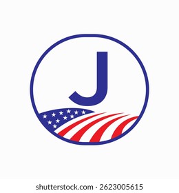 Letter J USA Agriculture Logo Design. Farming Symbol Vector Template