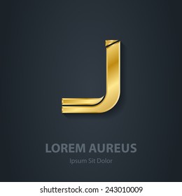 Letter J. Vector elegant gold font. Template for company logo. Metallic Design element or icon.