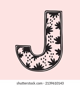 Letter j vector. Line art Lettering print. Alphabet poster wall. Logo Hand drawn. Lettering sketch. Vintage poster.