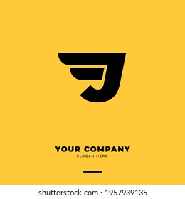 Letter J vector logo design template. Wings logotype creative concept. Moving idea classic icon.