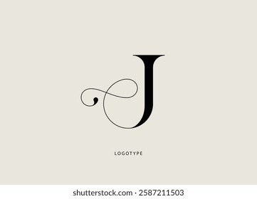 Letter "J" vector logo. Elegant minimalist icon. Classic logotype with thin lines and swirls.