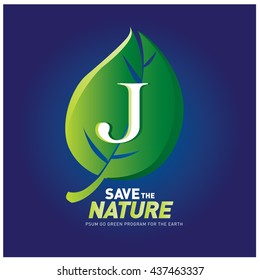 Letter J vector logo and icon save the nature. Go green poster design. Ecology campaign publication