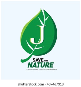 Letter J vector logo and icon save the nature. Go green poster design. Ecology campaign publication