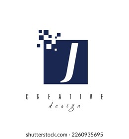 Símbolo del logo vectorial de la letra J en el colorido cuadrado con bloques destrozados en fondo blanco