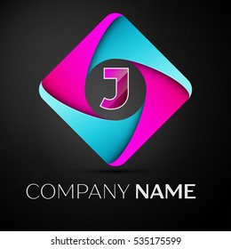 Letter J vector logo symbol in the colorful rhombus. Vector template for your design