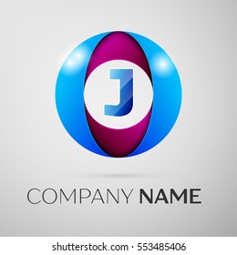 Letter J vector logo symbol in the colorful circle on grey background. Vector template for your design