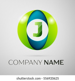 Letter J vector logo symbol in the colorful square on grey background. Vector template for your design