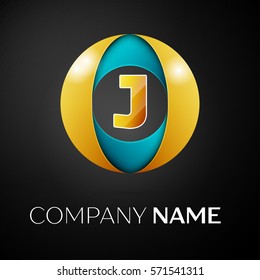 Letter J vector logo symbol in the colorful circle on black background. Vector template for your design
