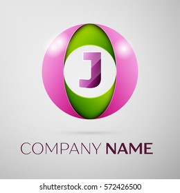 Letter J vector logo symbol in the colorful circle on grey background. Vector template for your design