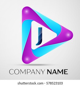 Letter J vector logo symbol in the colorful triangle on grey background. Vector template for your design