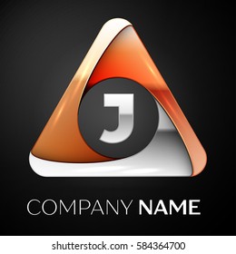 Letter J vector logo symbol in the colorful triangle on black background. Vector template for your design