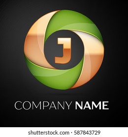 Letter J vector logo symbol in the colorful triangle on black background. Vector template for your design