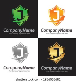 Letter J Vektor-Logo-Vorlage, Farbiges Letter J-Logo, Design-Vektorgrafik-Vorlage für das Schild-Logo. Schutzschild, Schutzschild Firma Logotype.